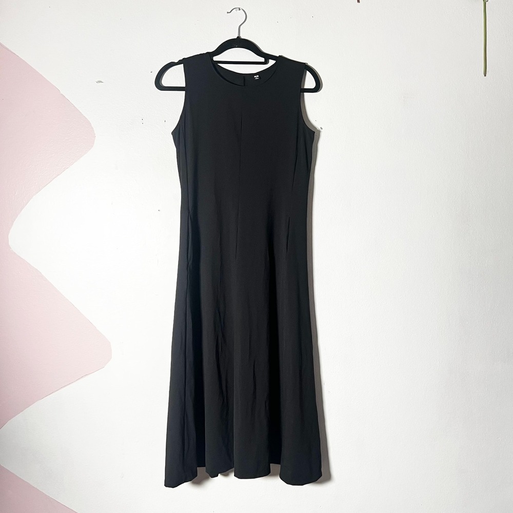 Uniqlo Midi Dress Womens Small Black Ultra Stretch Casual Goth